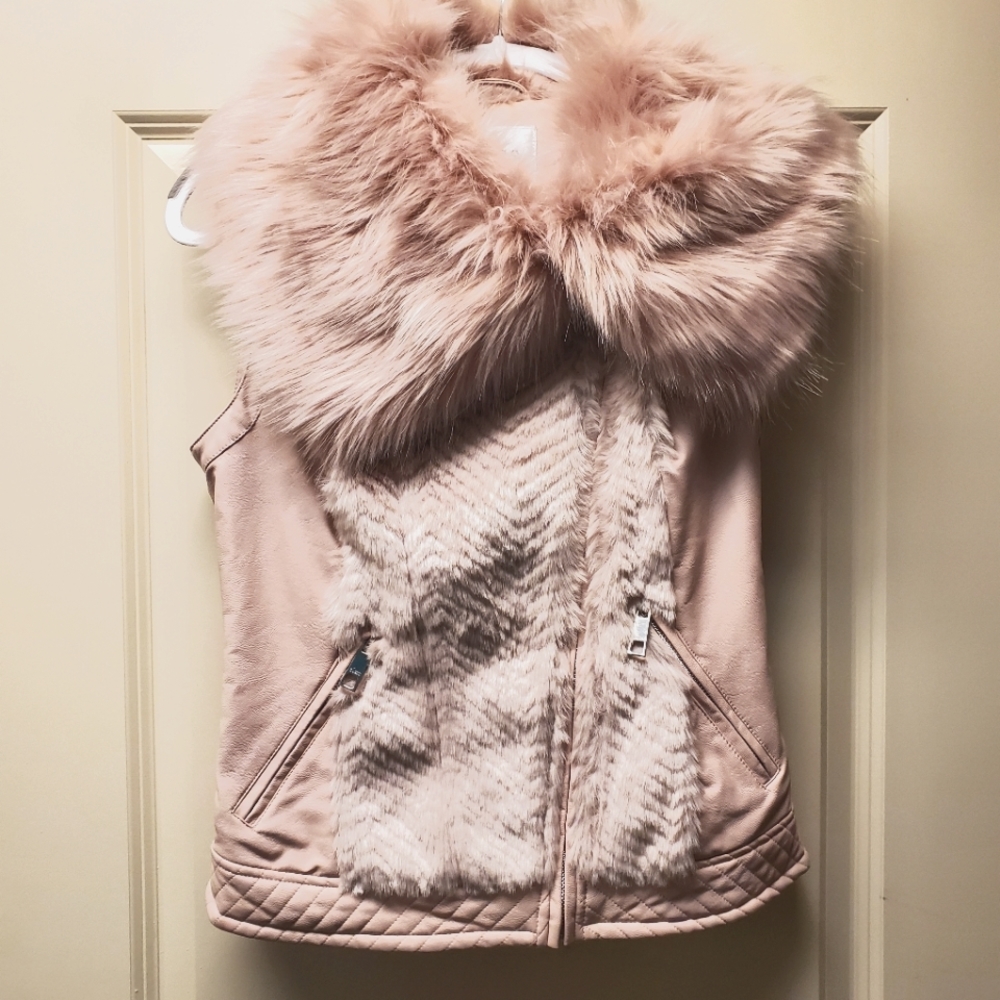 Guess Vegan Leather Faux Fur Vest